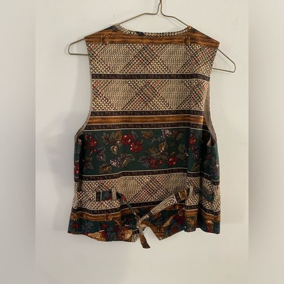 VTG Talbots Funky Vest Hippie Boho Floral Pattern Birds Multi Color Size P S - Picture 7 of 10